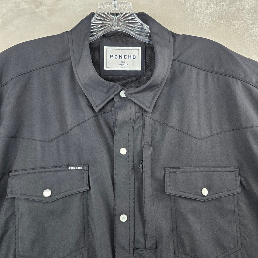Poncho Shirt Men XXL Black Short Sleeve Western Snap Performance Tech